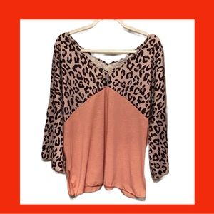 MISSLOOK Animal Print Long Sleeve Cotton Blend Blouse Size Large.  B27